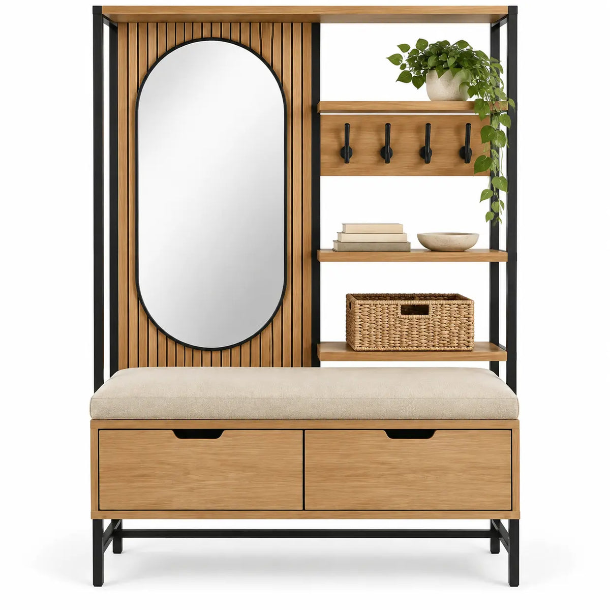 Mueble de recibidor con espejo integrado, marrón y negro