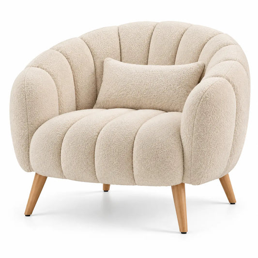 Sillón tapizado con acolchado acanalado, beige y marrón